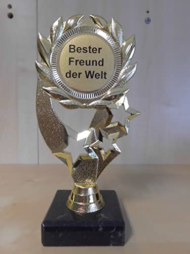 Fanshop Lünen Pokal Geschenk Bester Freund der Welt - Geburtstag - Sportpokal - Gr. 19,5 cm, (Gold) - Trophäe - Pokale - mit Gravur - (A322) von Fanshop Lünen