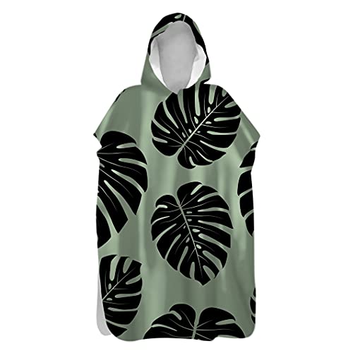 FANSU Badeponcho Strandtuch Mikrofaser Schnelltrockend Bademantel Poncho mit Kapuzen Duschtuch Handtuch Schwimmen Surfing Strand Tauchen für Damen Herren (Monstera,75x145cm) von FANSU