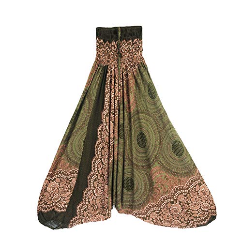 FANSU Damen Haremshose, Yoga Hosen mit Kordelzug Baggy Hippie Boho Hose Hosenrock Aladinhose Pumphose Pluderhosen (one Size,Dunkelgrün) von FANSU