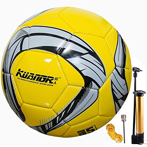 Fantecia Fußball Größe 5, Leder Fussball mit Pumpe, Fussball Indoor Outdoor von Fantecia