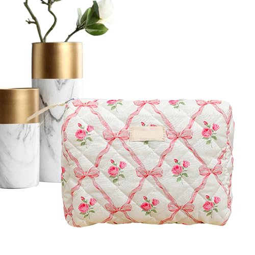 Fanysdsi Blumen-Make-up-Tasche, Blumenbeutel - Ästhetischer Blumen-Make-up-Beutel - Reise-Kosmetiktasche, Make-up-Aufbewahrungs-Organizer, Gesteppte Kulturtasche mit großem Fassungsvermögen für von Fanysdsi