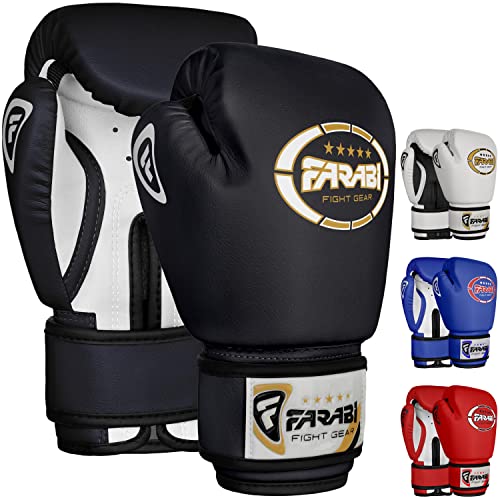 Farabi Sports 4 oz Boxhandschuhe Kinder Box Handschuhe MMA Muay Thai Kickboxen Sparring Boxsack Training Kinder Boxhandschuhe (Black, 4-oz) von Farabi Sports