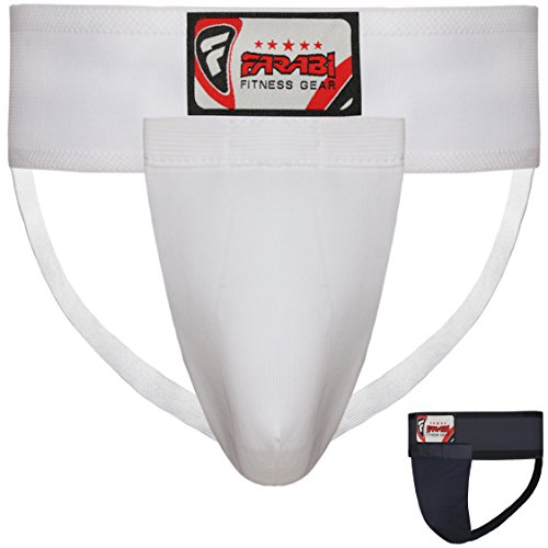 Farabi Sports Tiefschutz Herren Kampfsport Tiefschutz MMA Muay Thai Suspensorium Herren (White, L) von Farabi Sports