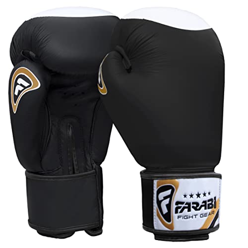 Farabi Raw Genuine Leather Boxing MMA Muay Thai Kickboxing Punching Training Sparring Bag Gloves Mitts (Black, 14-oz) von Farabi Sports