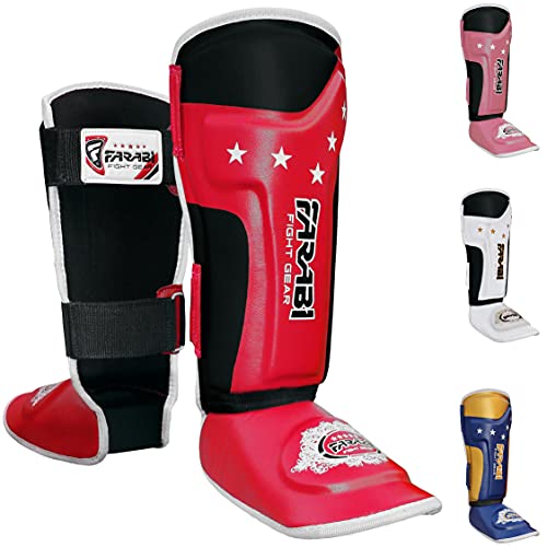 Farabi Sports Kinder schienbeinschoner Kickboxen shin Guards MMA, Muay Thai schienbeinschützer – Shin Instep Protection für Training, Sparring, Boxausrüstung und Kampfsport (Red) von Farabi Sports