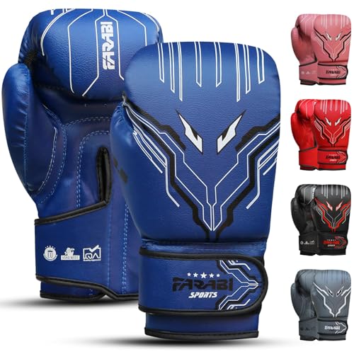 Farabi Sports Boxhandschuhe Kinder Jungen und Mädchen Box Handschuhen Kinder 6-oz Youth, Junior Boxhandschuhe für MMA, Muay Thai, Boxsack und Training im Alter von 5–10 Jahren (Blue, 6-oz) von Farabi Sports