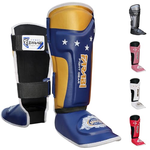 Farabi Sports Kinder schienbeinschoner Kickboxen shin Guards MMA, Muay Thai schienbeinschützer – Shin Instep Protection für Training, Sparring, Boxausrüstung und Kampfsport (Blue) von Farabi Sports