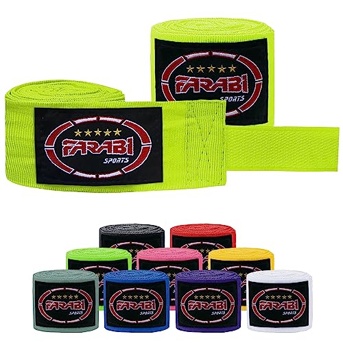 Farabi Sports Kinder boxing Bandage 2,5 Meter lang boxbandagen - Box bandages mit Paar für MMA, Muay Thai, Training, Kickboxen und Kampfsport (Neon Yellow) von Farabi Sports