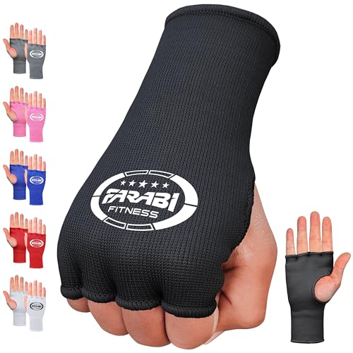 Farabi Sports boxbandagen Halbfinger Innenhandschuhe mit Gummizug ohne Gelpolster Bandagen Boxen - Box Bandagen Ideal für MMA, Muay Thai, Training, Kampfsport, Kickboxen und Kampfsport (Black, S/M) von Farabi Sports