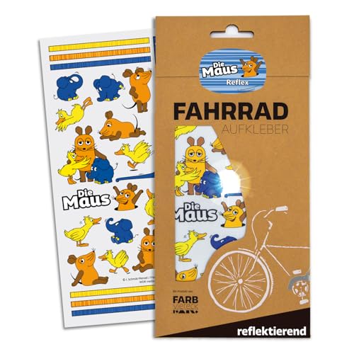 Farbviereck Fahrrad Aufkleber Die Maus WDR - Lizenzprodukt Fahrradaufkleber Elefant - Ente - Mäuse für Roller - Kinderwagen - Helm Mausaufkleber als Fahrradaufkleber R0014 von Farbviereck