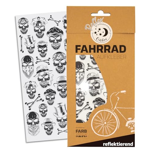 Farbviereck Totenkopf Aufkleber Fahrrad Skull reflektierend wetterfest für Fahrrad - Roller - Kinderwagen - Helm Geschenk Skelett Sticker als Fahrradaufkleber Jungen Jungs | R0029 von Farbviereck