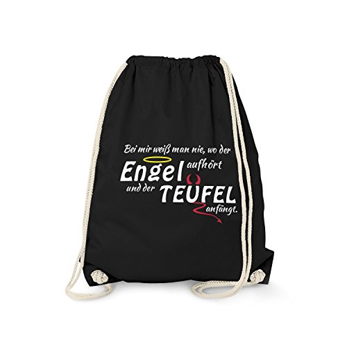 Fashionalarm Turnbeutel - Bei Mir weiß Man nie, wo der Engel aufhört und der Teufel anfängt | Fun Rucksack als Geschenk Idee Zicke, Schwarz One Size Fashionalarm Turnbeutel - Bei Mir weiß Man nie, wo der Engel aufhört und der Teufel anfängt | Fun Rucksack als Geschenk Idee Zicke, Schwarz One Size von Fashionalarm