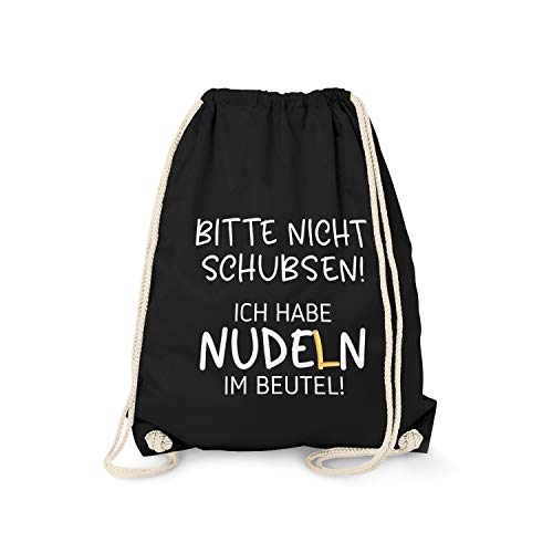 Fashionalarm Turnbeutel - Bitte Nicht schubsen Nudeln | Fun Rucksack Sport-Beutel mit Spruch Hamsterkäufe 2020 COVID-19 Corona-Satire Virus, Schwarz One Size von Fashionalarm