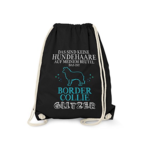 Fashionalarm Turnbeutel - Das sind Keine Hundehaare - Border Collie Glitzer | Fun Rucksack mit Spruch lustige Geschenk Idee Rasse Hunde Besitzer, Schwarz One Size von Fashionalarm