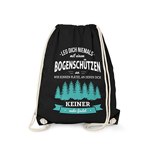 Fashionalarm Turnbeutel - Leg Dich Niemals mit einem Bogenschützen an | Fun Rucksack mit Spruch als Geschenk Idee Bogenschießen Schützenverein, Schwarz One Size von Fashionalarm