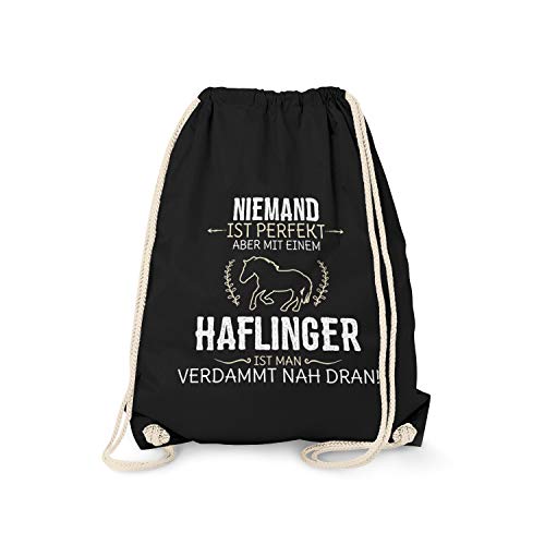 Fashionalarm Turnbeutel - Niemand ist perfekt - Haflinger | Fun Rucksack Sport-Beutel Spruch lustige Geschenk-Idee Pferde-Liebhaber Reiten Pony, Schwarz One Size Fashionalarm Turnbeutel - Niemand ist perfekt - Haflinger | Fun Rucksack Sport-Beutel Spruch lustige Geschenk-Idee Pferde-Liebhaber Reiten Pony, Schwarz One Size von Fashionalarm