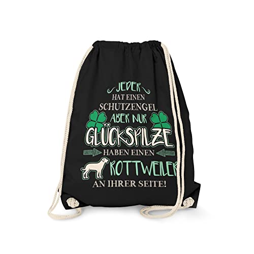 Fashionalarm Turnbeutel - Schutzengel - Rottweiler | Fun Rucksack Sport-Beutel Spruch & Motiv Geschenk-Idee für Frauchen Hunde-Rasse Lustig, Schwarz One Size von Fashionalarm