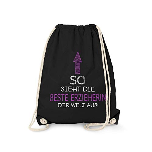 Fashionalarm Turnbeutel - So Sieht die Beste Erzieherin der Welt aus | Fun Rucksack Spruch Geschenk Idee Kindergärtnerin Pädagogin Danke Sagen, Schwarz One Size von Fashionalarm