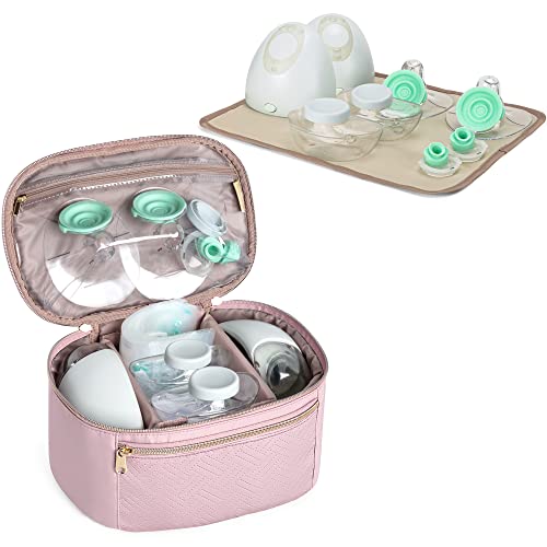 Fasrom Tragbare Milchpumpen Tasche, kompatibel mit Elvie Pumps und Medela Pump in Style,Aufbewahrungstasche Milchpumpen mit wasserdichter Matte für berufstätige Mütter auf Reisen, Rosa(nur Tasche) von Fasrom