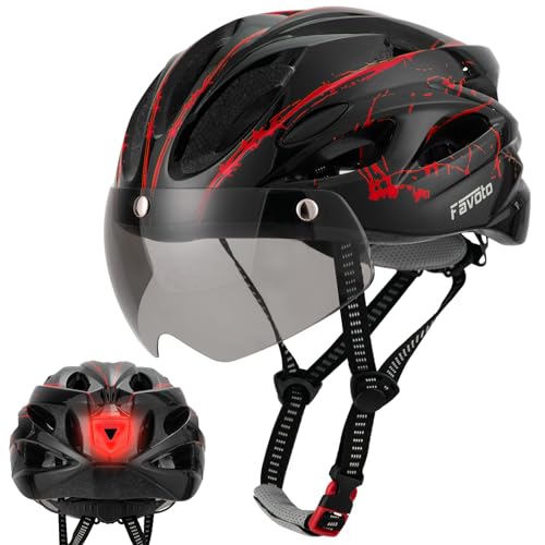 Favoto Fahrradhelm Herren mit Visier Rücklicht Abnehmbares Innenfutter Damen Fahrrad Helm EPS-In-Mold Technologie Atmungsaktiv Leicht 57-61cm Einstellbar Schwarz-Rot Favoto Fahrradhelm Herren mit Visier Rücklicht Abnehmbares Innenfutter Damen Fahrrad Helm EPS-In-Mold Technologie Atmungsaktiv Leicht 57-61cm Einstellbar Schwarz-Rot von Favoto