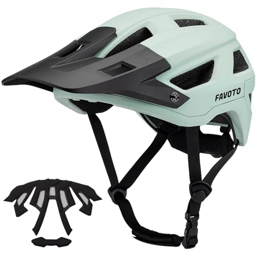 Favoto Mountainbike Fahrradhelm mit Schirm Leicht - Doppelte Inmould Technologie MTB Helm für Damen Herren Rennradhelm 57-61cm Verstellabr Hellgrün von Favoto