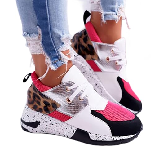 Faxkjeuls Sommerschuhe für Damen, Sneaker, Leopardenmuster, Netzstoff, für Damen, Laufen, weibliche Schuhe, Outdoor, flache Plattform, Rose 39 von Faxkjeuls