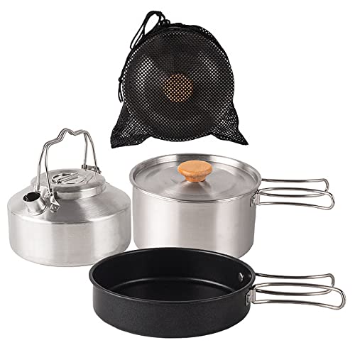 Fazvncv Edelstahl-Küchen-Set, Camping-Topf, Pfannen und Wasserkocher, Reisen, Bergsteigen, Picknicks, Grillausrüstung, Kochgeschirr-Set von Fazvncv