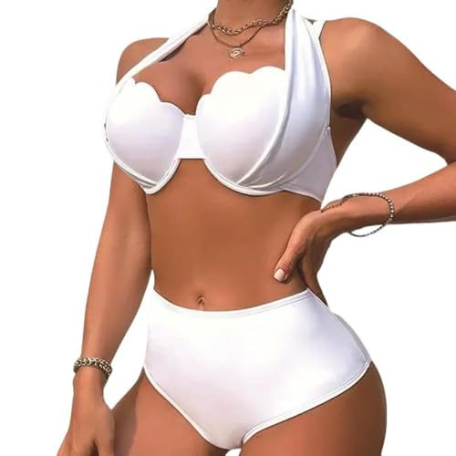 Fcnjsao Frauen Split Badeanzug Neckholder Bademode Badeanzug Hohe Taille Slips Schnell Trocknende Beachwears Für Strand Partys von Fcnjsao