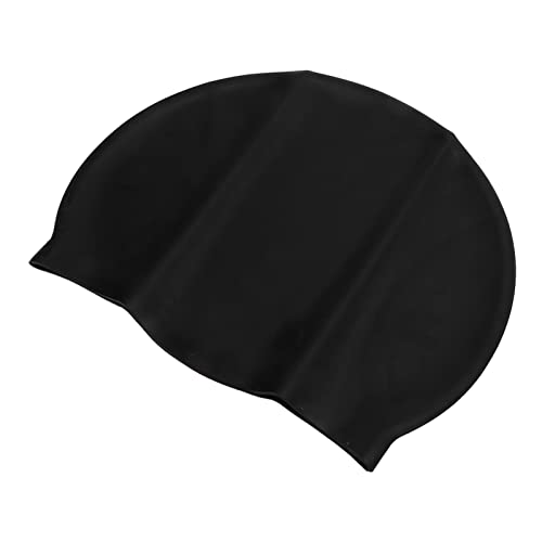 Bedruckte Silikon-Badekappe mit Hoher Elastizität und Ohrenschutz für Erwachsene, Bademütze für Lange Haare (BLACK) von Fdit
