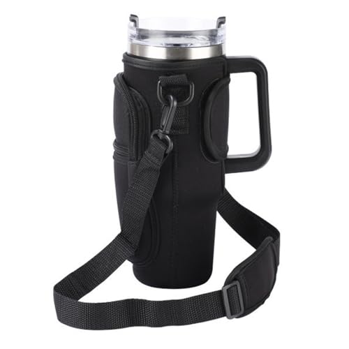 Fdit Wasserflaschentasche, 1113 Ml, Verstellbarer Schultergurt, Wasserflaschen-Tragetasche mit Handytasche, Tragbarer Wasserflaschenhalter für Camping, Wandern, Fitnessstudio (Black) von Fdit