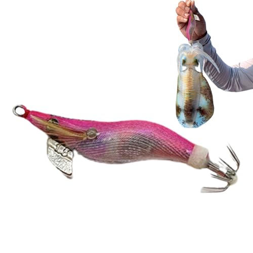 Fecfucy Tintenfisch-Jig, fluoreszierende Tintenfisch-Jighaken, fluoreszierende Tintenfischfänger-Köder, Salzwasser-Tintenfisch-Jigköder, Tintenfisch-Hülse, Tintenfisch-Jigköder zum Angeln von Fecfucy