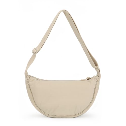 Fecialy Halbmond Crossbody Tasche für Damen Männer Hobo Nylon Umhängetasche Knödel Tasche Casual Reise Sling Tasche,Beige von Fecialy