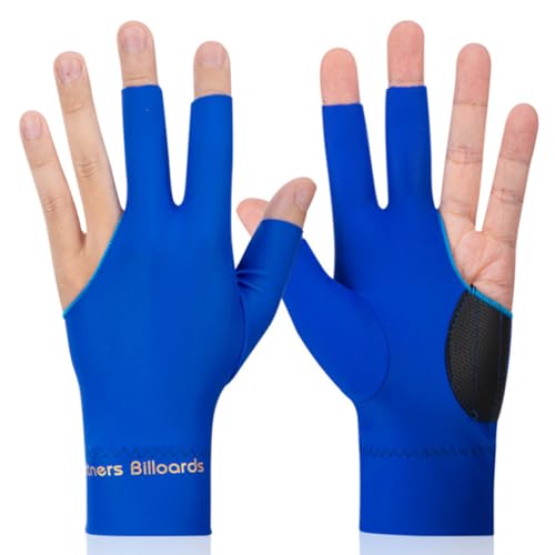 Fehploh Billardhandschuhe, Drei-Finger-Handschuhe, rutschfest, für Billard-Training, atmungsaktiv, für Billard, Sport-Zubehör (Blau links) von Fehploh