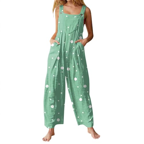 Angebot des Tages Blitzangebot, Overall Damen Polka Dot Druck Latzhose Frauen Ärmellos Rompers Mit Taschen Einteiler Set Overall Orange Skianzug Damen Einteiler Weihnachts Overall Damen(Mint Green,L) von FeiBeauty