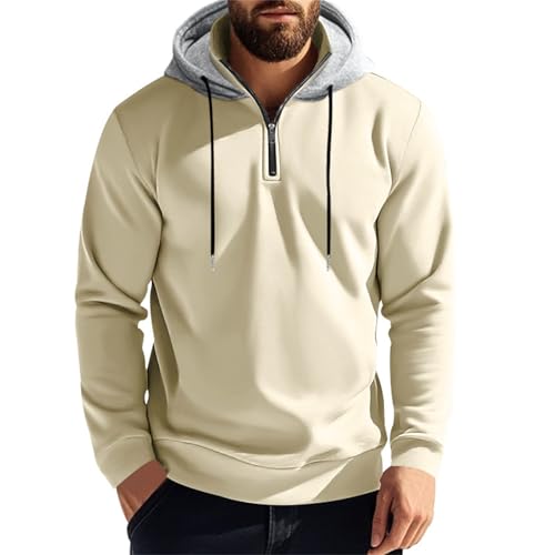 Angebote Des Tages Heute, Fleecepullover Herren Herren Hoodie Einfarbig Langarm Kapuzenpullover Mit Kapuze Outdoor Sport Pullover Sweatshirt Herren Ohne Kapuze Weihnachtsoutfit Herren(Beige,XXL) von FeiBeauty