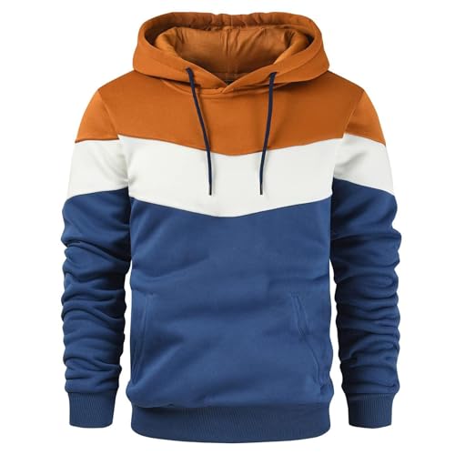 Angebote Des Tages Heute Blitzangebote, Hoodie Herren Herren Weihnachtspullover Farbblock Patchwork Pullover Mit Kapuze Casual Langarm Kapuzenpullover Locker Hoody Männer Xmas Pullover(Coffee,XL) von FeiBeauty