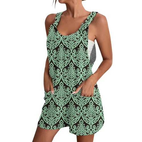 Angebote Tages Blitzangebote Heute, Faschingskostüme Damen Gedruckt Ärmellos Rompers Mit Taschen Locker Bequeme Playsuit Casual Sportanzug Damen Weihnachts Jumpsuit Ski Overall (Dark Green,M) von FeiBeauty