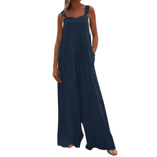 Angebote Tages Blitzangebote Heute, Jumpsuits Für Damen Einfarbig Ärmellos Rompers Mit Taschen Lässig Loose Fit Jumpsuits Hosenanzug Damen Festlich Hochzeit Weihnachts Jogginganzug (Navy,XL) von FeiBeauty