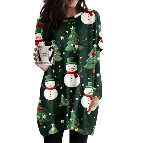 Angebote des Tages, Hoodie Damen Oversize Weihnachten 3D Druck Pulloverkleid Für Frauen Ugly Christmas Shirt Weihnachtsmotiv Pullover Damen Schwarz Pulloverkleid Damen Herbst (Green,M) von FeiBeauty