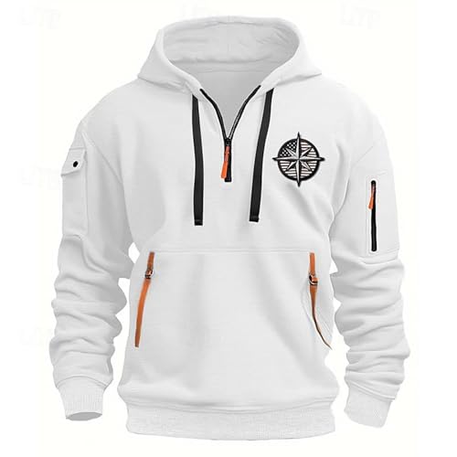 Angebote des Tages Heute, Fleecepullover Herren Kapuzenpullover Für Herren Drucken Langarm Pullover Mit Kapuze Locker Casual Kapuzenpullover Outdoor Hoodies Für Männer Arbeitspullover (White,L) von FeiBeauty