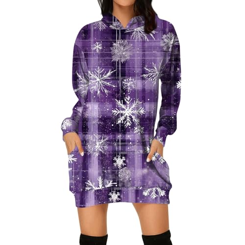 Angebote des Tages Heute Deal, Kleid Weihnachten Damen Pullover Damen Herbst Weihnachts Hoodie Kleid 2024 Casual Langarm Pullover Kleid Lustig Festliche Ugly Christmas Sweater (Purple,S) von FeiBeauty