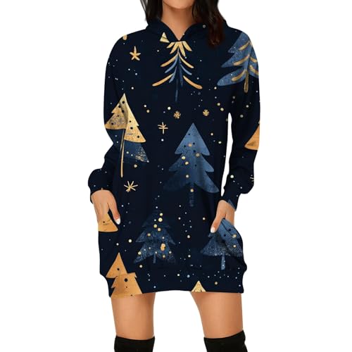 Black Friday Angebote 2024, Weihnachtspullover Damen Norweger Pullover Damen Ugly Christmas Hoodie Kleid 2024 Weihnachtspullover Langarm Pullover Kleid Long Pullover Damen Langarm (Blue,Xxl) von FeiBeauty