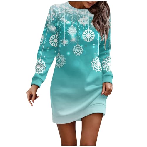 Blitzangebote des Tages, Rollkragenpullover Damen Weihnachten Druck Minikleid Elegant Weihnachtspullover Ugly Christmas Sweater Pailettenkleider Für Damen Kleid Damen Herbst Vintage (Cyan,S) von FeiBeauty