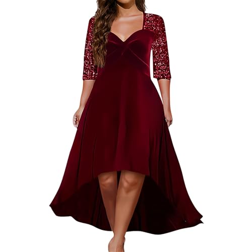 Kleid Weihnachten Damen Festlich Grünes Kleid Damen Ballkleid Lang Kleid Mit Langen Ärmeln Kleid Lang Damen Festlich Spaghetti Paillettenkleid Glitzer Kleid Langarm Cocktail Dresses for Women von FeiBeauty