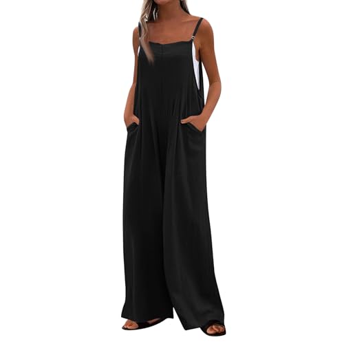 Meine Bestellung Anzeigen, Jumpsuit Damen Elegant Festlich Einfarbig Ärmellos Rompers Casual Loose Lang Playsuit Verstellbar Strampler Onesie Damen Kuschelig Latzhose Damen Arbeitshose (Schwarz,S) von FeiBeauty