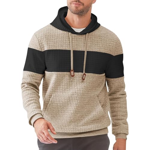 Meine Bestellung Anzeigen, Weihnachtspullover Herren Weihnachtspullover Lustig Kariert Langarm Pullover Mit Kapuze Farbblock Patchwork Kapuzenpullover Leicht Fleece Pullover Herren (Khaki,L) von FeiBeauty