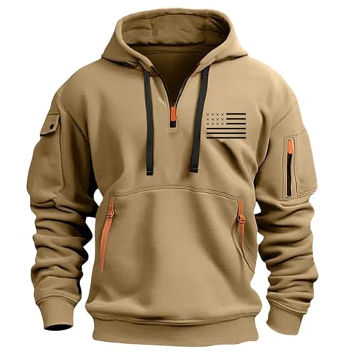 Meine Bestellungen, Kapuzenpullover Herren Herren Pullover Winter Drucken Langarm Kapuzenpullover 1/4 Zip Hoodies Kordelzug Locker Kapuzenjacke Trainingsjacke Herren Herrenpullover (Khaki,M) von FeiBeauty