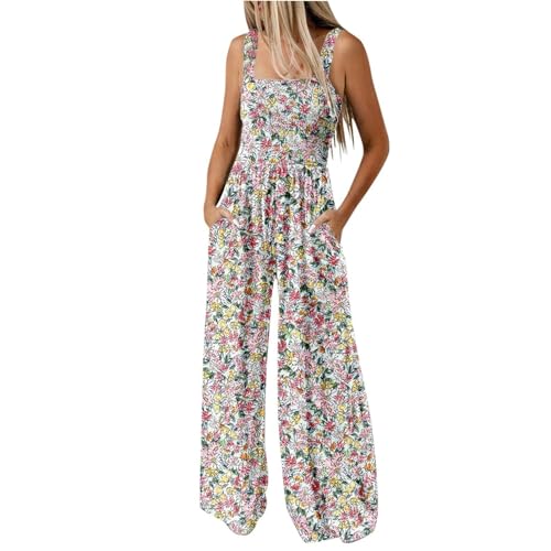 Meine Bestellungen Anzeigen, Arbeitshose Damen Blumendruck Lang Jumpsuits Falten Ärmellos Latzhose Mit Taschen Overall Damen Elegant Jumpsuit Damen Elegant Für Hochzeit Jumpsuit Mädchen(Gold,Xxl) von FeiBeauty