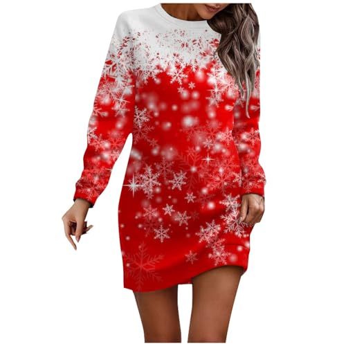 Meine Bestellungen Anzeigen, Cocktailkleid Damen Weihnachts Bedrucken Minikleid Rundhals Langarm Weihnachtskostüme Lustig Pailettenkleider Für Damen Pullover Weiß Damen Kleid (Red,3XL) von FeiBeauty