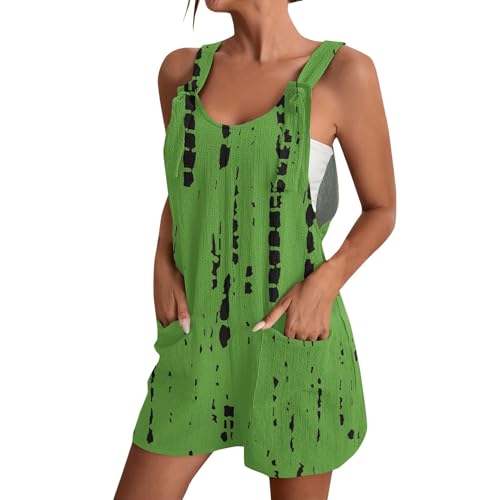 Meine Bestellungen Anzeigen, Overall Kostüm Damen Gedruckt Ärmellos Rompers Mit Taschen Locker Bequeme Playsuit Casual Schlafanzug Damen Kuschelig Skianzug Damen Einteiler Ski (Green,4XL) von FeiBeauty